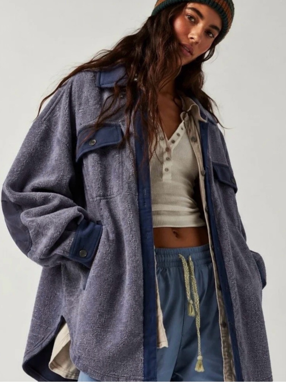 Free People-Navy Blue Ruby Shacket Jacket-Oversized-Boho-S